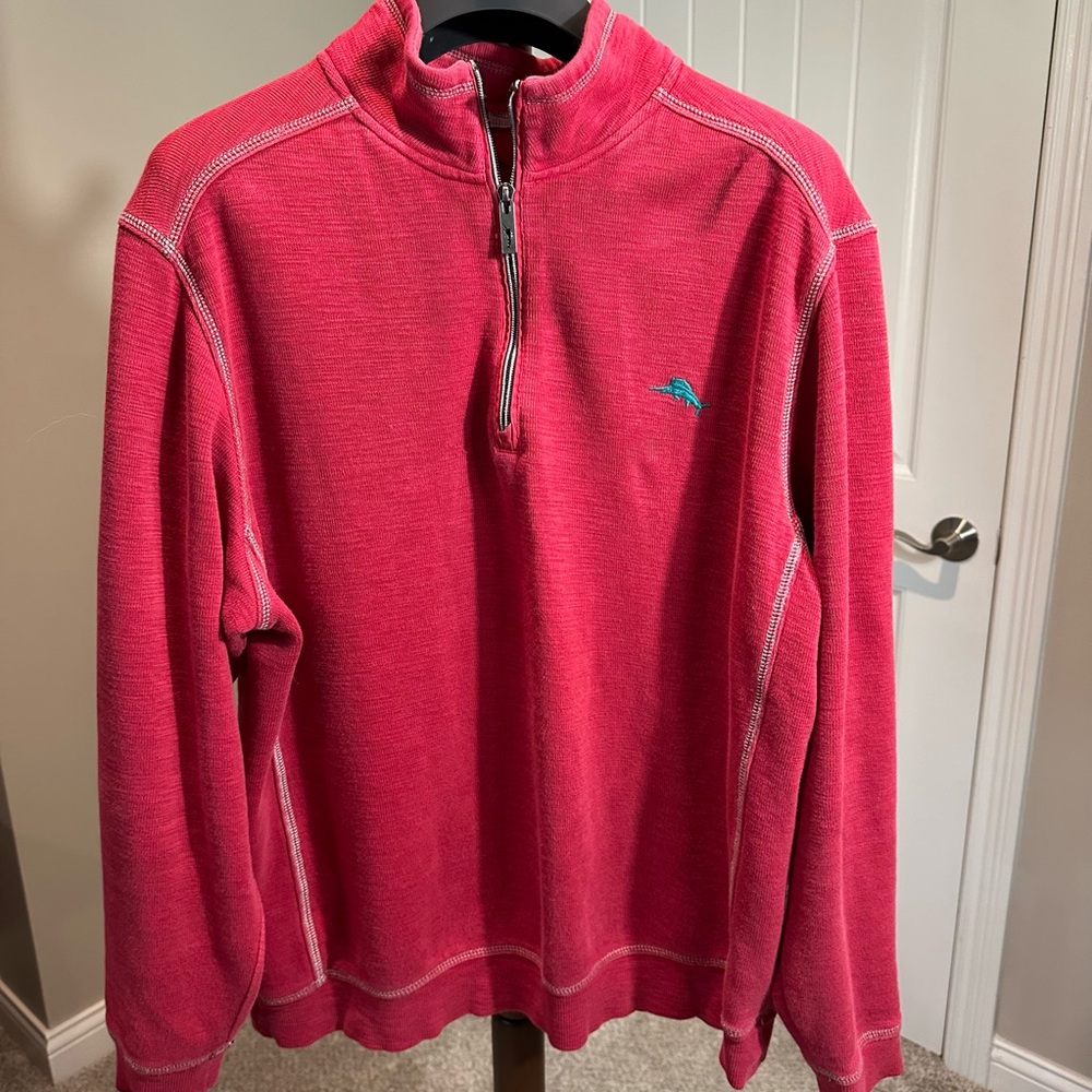 Tommy Bahama L 1/4 Zip Sweater with Textured Knit Red + Black available